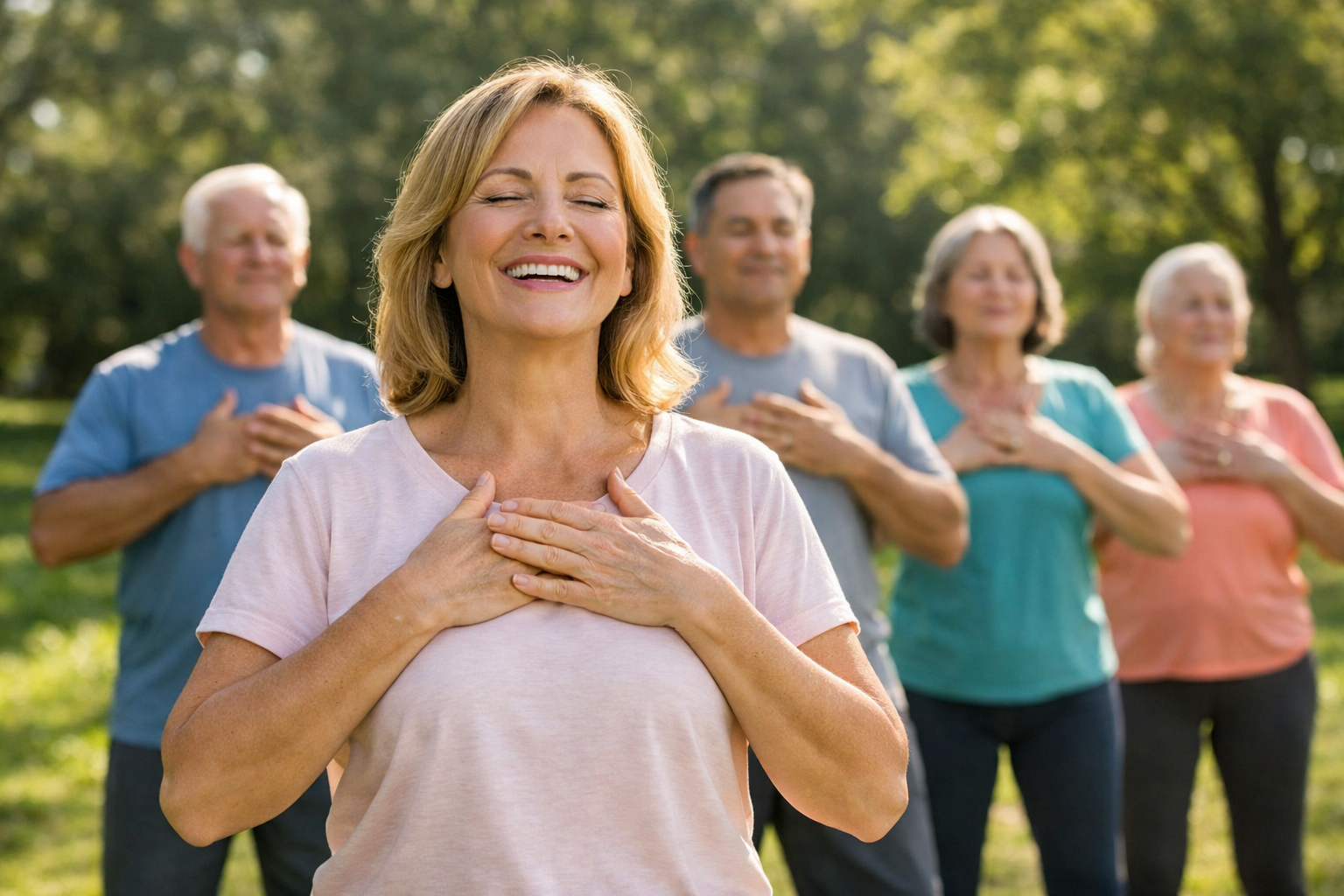 Grupo realizando ejercicios de respiración